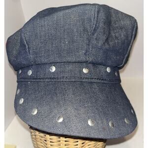 Denim Cabby Hat S/M Satin Lining Hippie Boho Village People Rivets